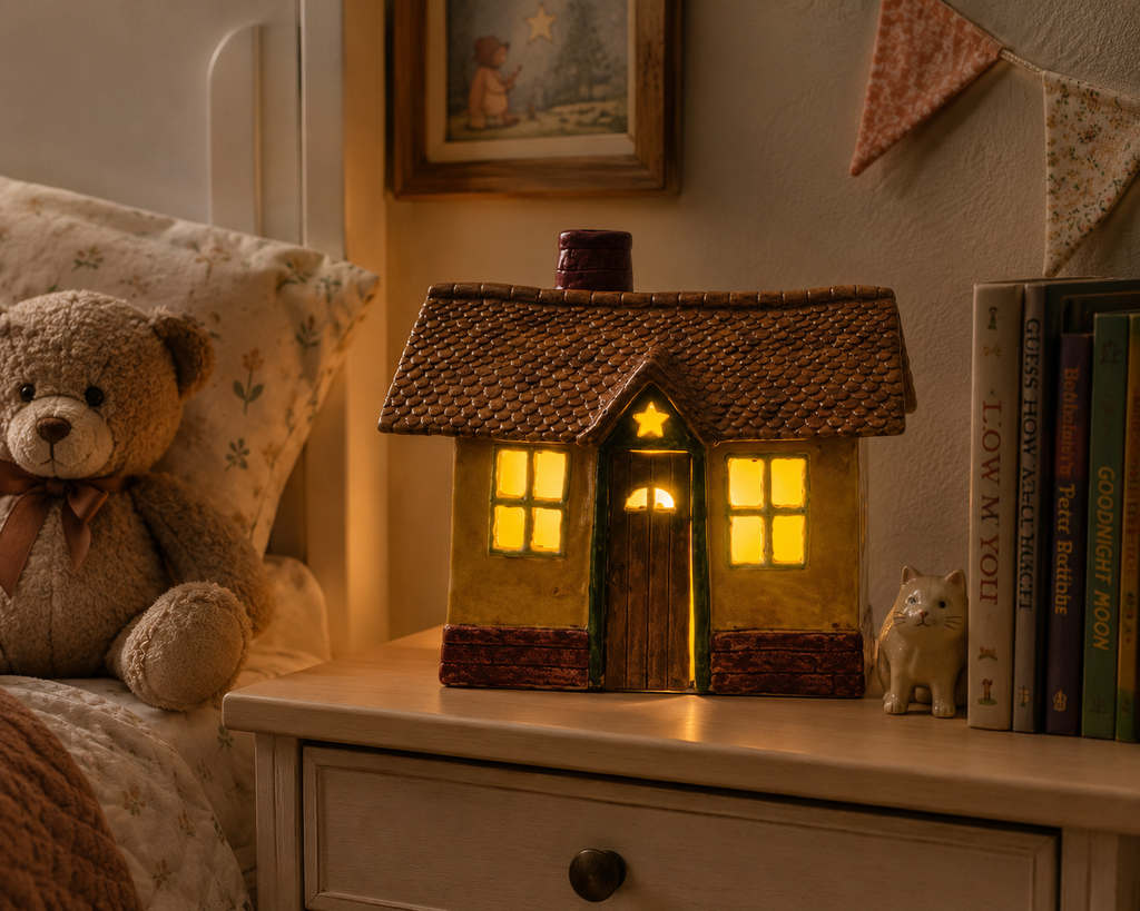 Ceramic Cottage 9"wide, 8" tall, 6" deep