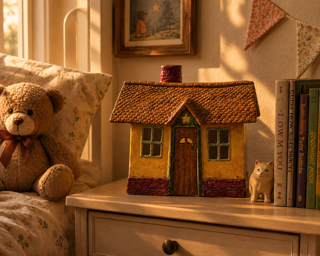 Ceramic Cottage 9"wide, 8" tall, 6" deep