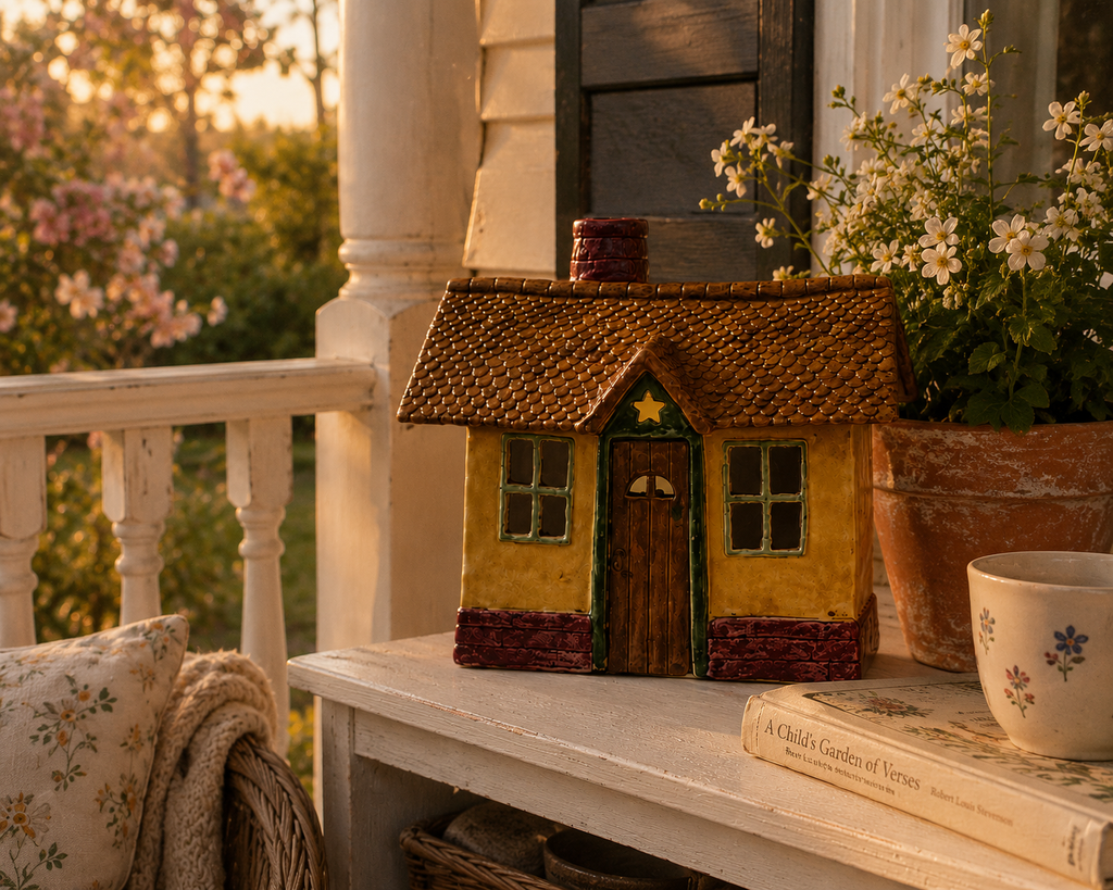 Ceramic Cottage 9"wide, 8" tall, 6" deep
